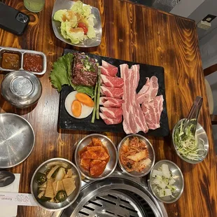 a variety of foods on a table