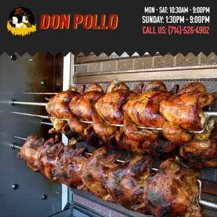 Looks tasty, huh? Don Pollo specializes in Mexican Style Rotisserie Chicken. We also do catering for eventsfamily get-togethers or maybe a g