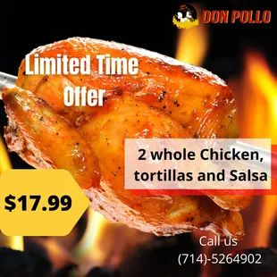 two whole chicken, tortillas and salsa