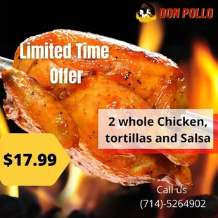 two whole chicken, tortillas and salsa