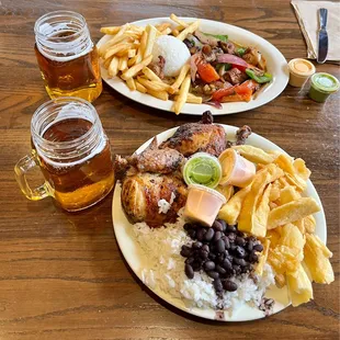 Pollo saltado and 1/2 chicken breast seasoned and yucca - order the 1/2 chicken breast it&apos;s moist and nicely seasoned.