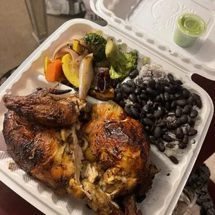 White meat chicken with 2 Sides; Roasted Vegetables and Rice &amp; Black Beans