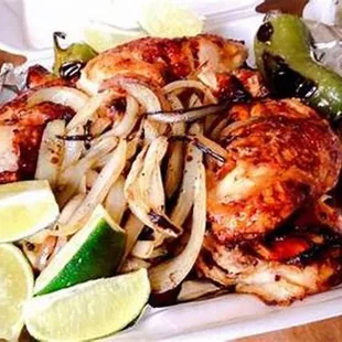 chicken and onions in a styrofoam container