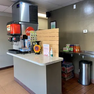 Inside: fountain drink dispenser and sterile counters