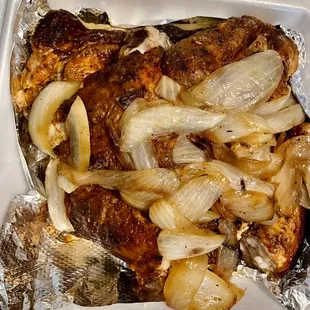 Close up on my 8pc chicken to-go topped with grilled onions