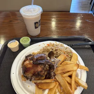 a plate of food on a tray