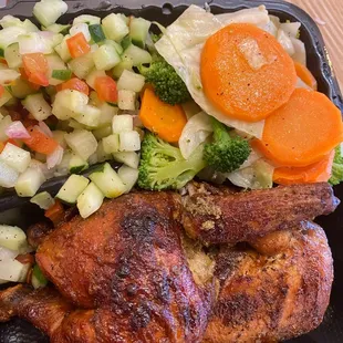a meal in a styrofoam container
