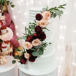 Our wedding cake! Came out beautiful &amp; with natural flowers
