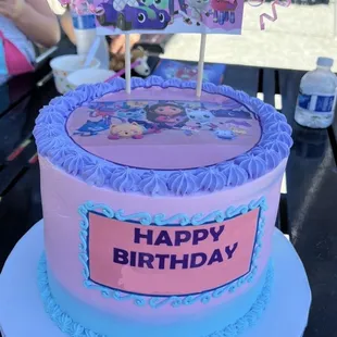 Gabby's Doll House themed cake. Tres leches with banana inside. Delicious combination