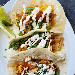 Chorizo/egg/potato breakfast tacos plate. This is a steal for 7 bucks, so filling.
