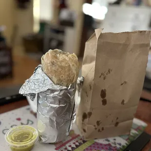 Super Steak burrito, double rice, no beans, because they me make gassy, lol!