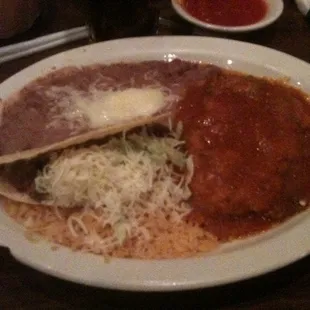 Combination 20: Chile Relleno, Taco, Mexican Rice and Refried Beans