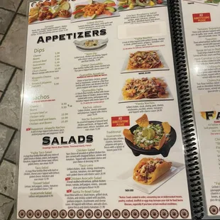 a menu for appetizers