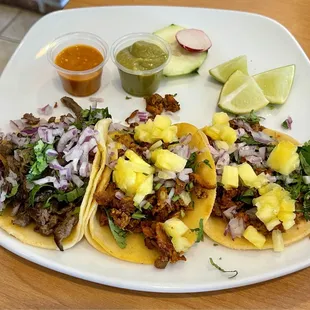 Street tacos 1 carne asada 2 pastor