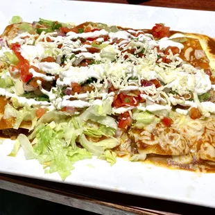 Enchiladas Supremas (beef, cheese, chicken, and bean enchiladas)