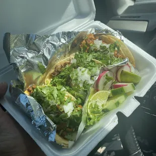 Chicken, Barbacoa and Carnitas 3 X Mexican Tacos