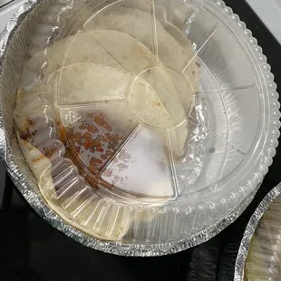 Chorizo tacos squashed in the bag they provided
