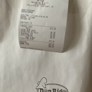 Receipt with inccorrect order