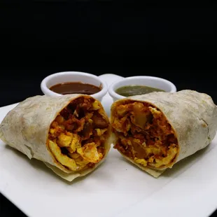 Breakfast Burrito
w Potato, egg &amp; cheese
choice of 
chorizo
ham or
bacon