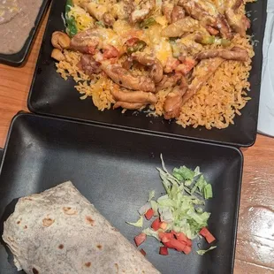 Burrito supreme and arroz con pollo