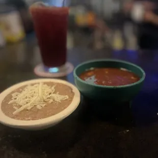 Bean dip, salsa, and a Frida