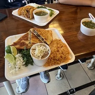 Birriia quesadilla and tacos . Great taste rice was exceptionally flavorful.  Great selection of fresh juices.