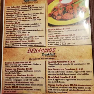 Appetizers and breakfast menu