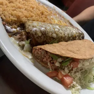 Tamale and taco plate