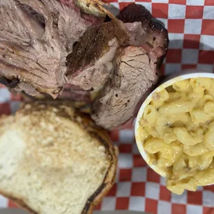 Brisket sandwich and Mac-n-cheese