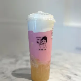 Pink Lychee Smoothie Topped with Cheese Foam