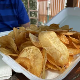 a tray of potato chips