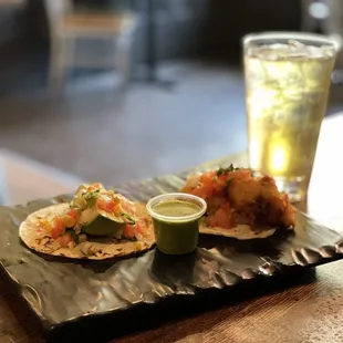 Vegan avocado and vegan cauliflower tacos &amp; cider