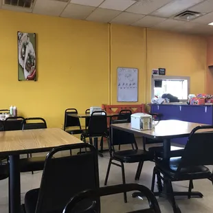 tables and chairs in a restaurant