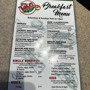 Breakfast menu