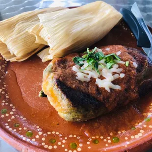 Poblano Chile and home made tamales
