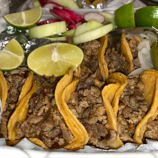 Beef tacos on corn tortillas
