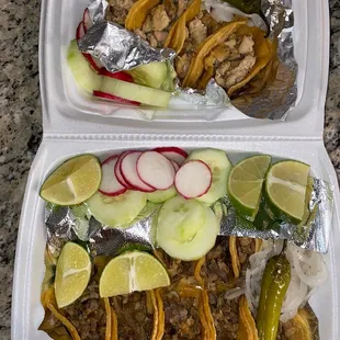Beef and chicken tacos