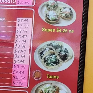 menu price