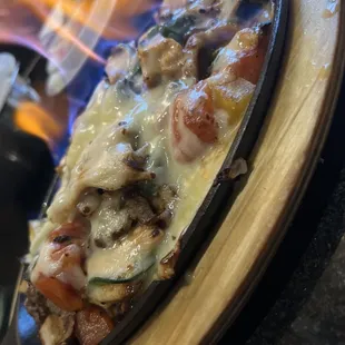 Flaming fajitas.  Very salty.