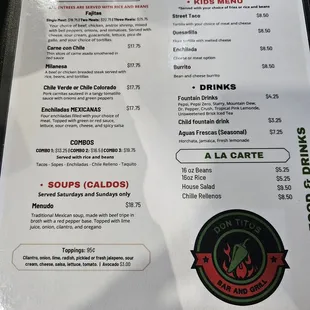 Actual menu. The other menu posted here is inaccurate