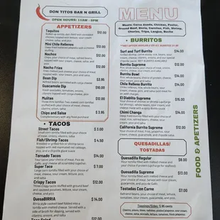 Front of menu.