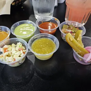 Salsas from salsa bar. Most are pretty spicy