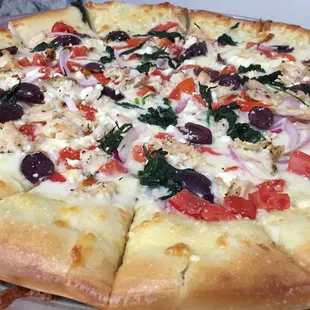 Greek chicken pizza. This was incredibly good!