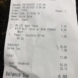 Reasonable for food ordered!