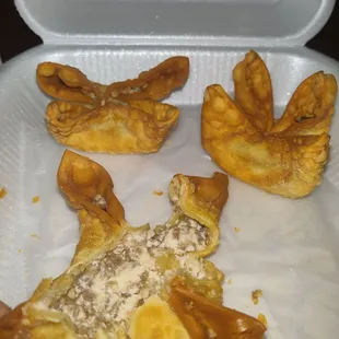 Burned Hamburger Rangoon Wonton.. GROSS GROSS GROSS!!