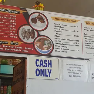 the menu and prices