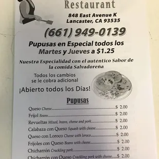 Especial de Pupusas el día martes y jueves! Son las mejores Pupusas y el mejor servicio que e tenido. Recomiendo a todos!!!