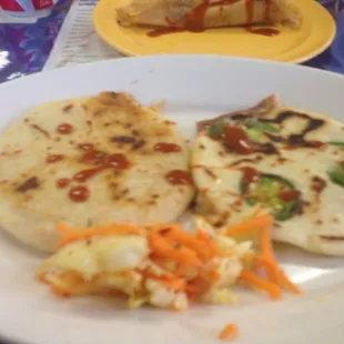 Revueltas (pork) on the left and rajas (jalapeño) on the right.