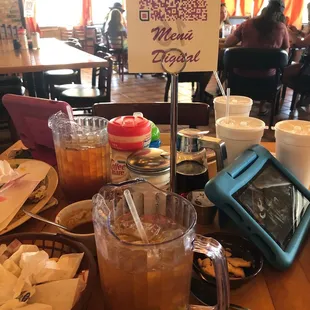 Big mug of iced tea to rehydrate with an awesome Mexican breakfast.