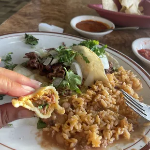 Asada Tacos with beans &amp; Rice.